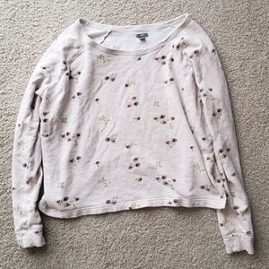 Aerie Beige Sweatshirt with Plum Flowers